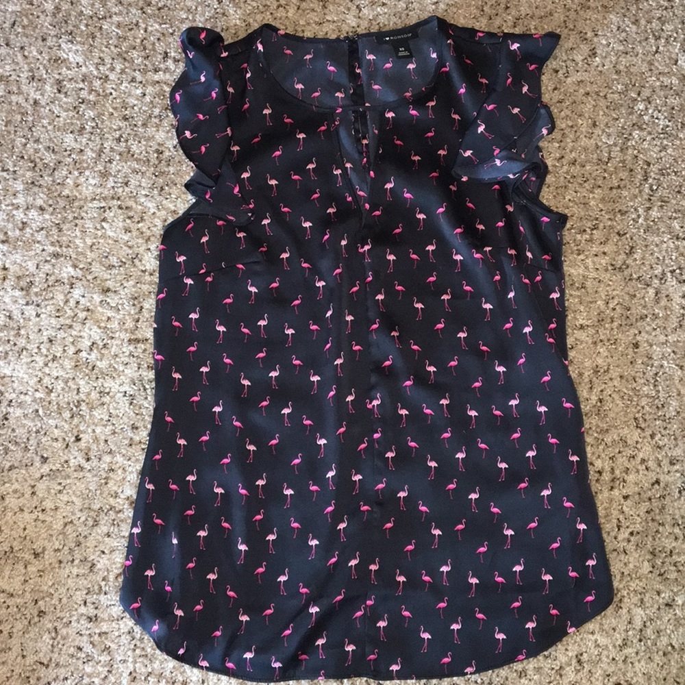 Navy flamingo blouse XS
